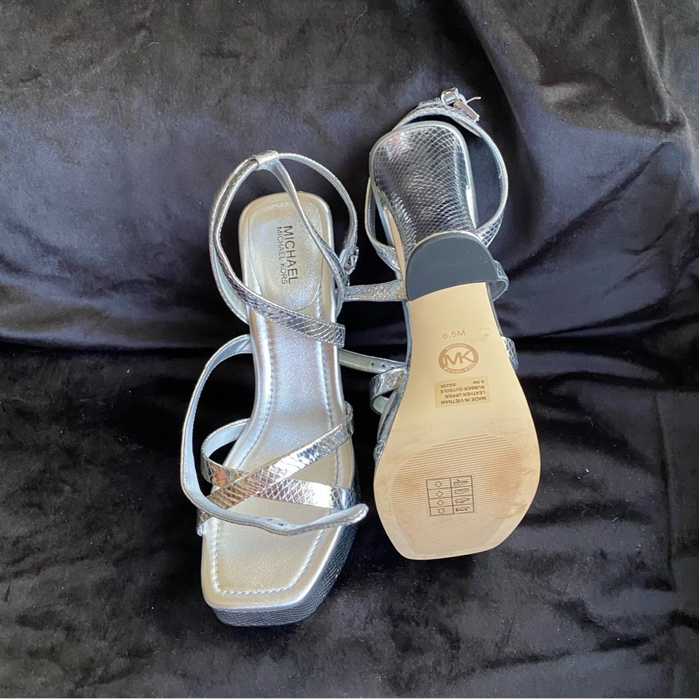 MICHAEL Michael Kors Metallic Silver Strappy Platforms